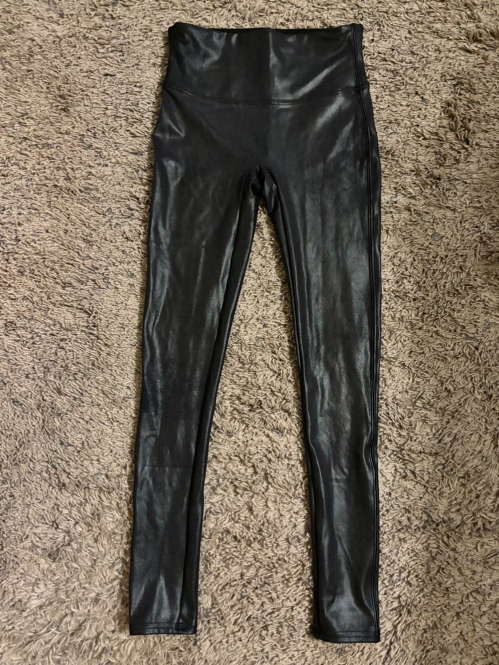 SPANX Black Leggings with Red Logo Tag